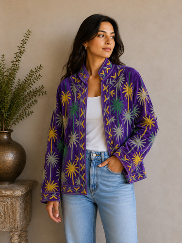 Purple floral velvet - velvet, suzani
