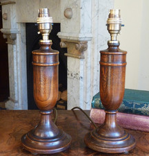 Pair Wooden lamps table bedside desk lamp bases Vintage