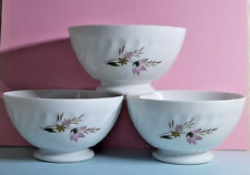 3 Vintage French Bowls Floral Design in Porcelain for Café au Lait Coffee  A1866