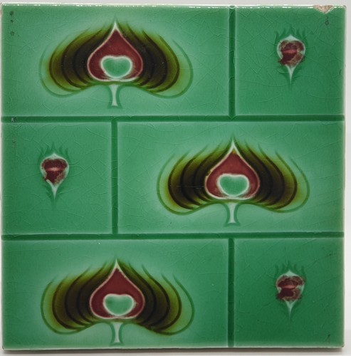 Antique fireplace tile floral - tile,
