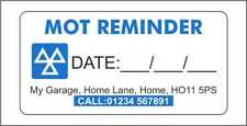 100 MOT Reminder Sticker Garage Sticker Personalised With Your Name and Address