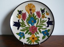Vintage Hand Painted Floral Spanish Majolica Pottery Wall Plate 11" VGC (#A)