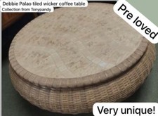 Pre loved Modern Debbie Palao Rattan Circular Coffee Table with Tiled Top