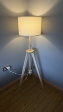 Ikea Luxury LAUTERS Floor Lamp Ash/White Solid Wood Base Adjustable Height
