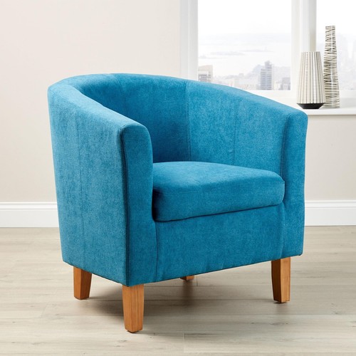 Teal fabric tub chair - tub, wooden