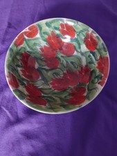 Beautiful Studio Pottery Hand Painted  Round Tulip Decorated Bowl