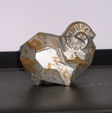 Vintage Modernist Sotaro Saegusa Japanese Cast Bronze Ram Sculpture signed.