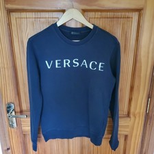 VERSACE Sweatshirt Mens Medusa Logo Crew Neck Fleece Cotton Navy Blue Size XS