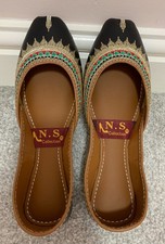 Pakistani Khussa shoes Flat Black/Multi