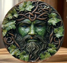 GREEN MAN LEAFY FACE PLAQUE FOREST PAGAN  GARDEN TREE FENCE METAL WALL ART