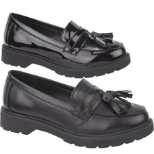 Girls Black School Loafers