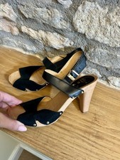 Dr Scholl Phiale Black Leather & Suede High Heeled Sandals Size EU 38 UK 5 Clog