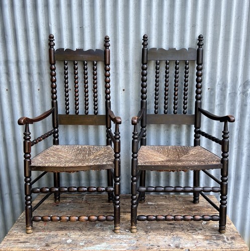 Pair antique bobbin turned - of,