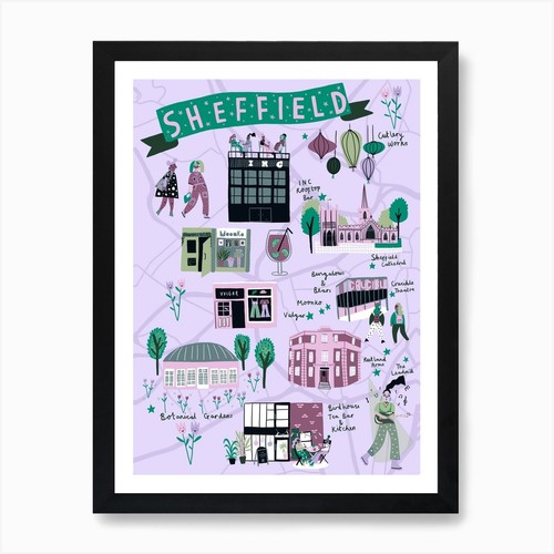 Sheffield art print - sheffield, framed