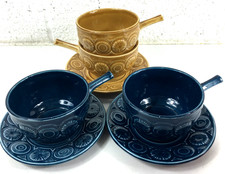 Tams England Soup Bowl Handled Cup And Saucer Set Honey & Blue Colour