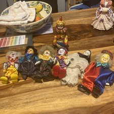 Porcelain Ceramic Headed Clowns Jester Dolls 7 good condition  