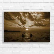 Stunning Sunset Kayak Silhouette Sepia Canvas Print Large Picture Wall Art