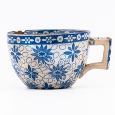 Antique Blue White Pearlware Tea Cup English Floral Transferware 19th Century