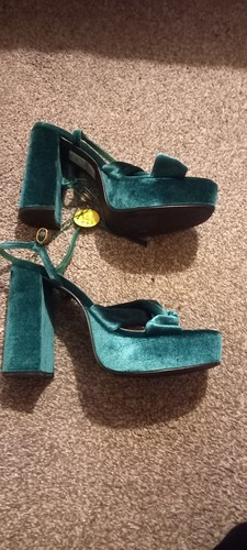 Green velvet chunky heeled - chunky,