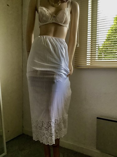 Vtg white sheer silky - vtg, striped