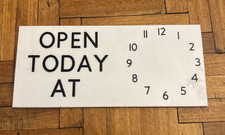 Shop sign Retail Vintage Retro Open today at clock Closed re-open at double side