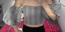 Zara Grey Checked Off Shoulder