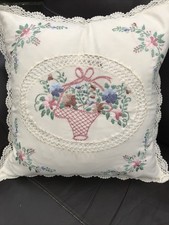 5 Vintage Embroidered Cushion Covers 100% Cotton Lace Crochet Flowers -  Zip