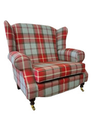 Snuggle Wing Back Cottage Fireside Chair EXTRA WIDE  Balmoral Cherry/Grey Tartan