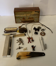 Curiosities & Oddities Vintage, Job Lot, Silver Lion Pin, Plus Russian Table Box