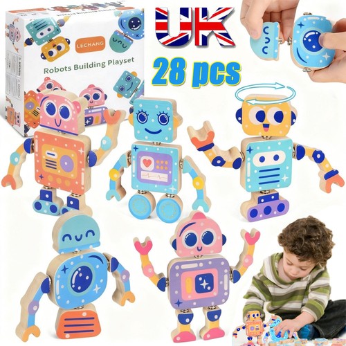 28pcs robot wooden building - 28pcs,