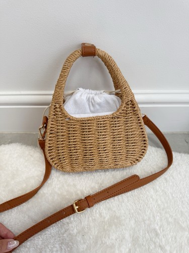 Woven straw crossbody - bag, top