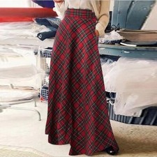 Skirt Vintage Ladies Loose Maxi Dress Plus Women Tartan Check Plaid Long