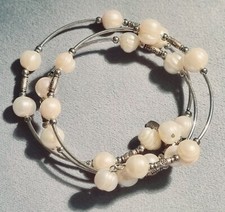 Laura Ashley Real Freshwater Baroque Cream Pearl Silver Wrap Bracelet