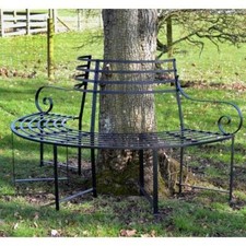 Stunning Wrought Iron Arched Garden Full Tree Seat in Black
