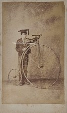 CDV SCHOOL BOY STUDENT WITH SUPERB PENNY FARTHING BICYCLE MORTARBOARD CAP