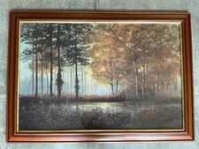GERARD COULSON PAINTING PRINT  FINE ART STUNNING VINTAGE RETRO FOREST SUN LAKE