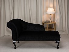 52" Chaise Longue Sofa Bench Bed Chair Seat Black Pimlico Fabric Queen Anne Legs