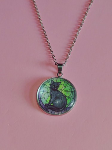 Black cat necklace stainless - cat,
