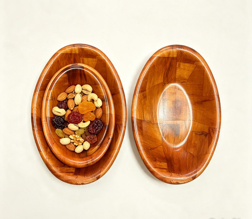Wooden serving bowl woven - 4,