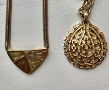 Joblot 2 Trifari Designer Necklaces Vintage Gold Tone Choker & Long Pendant VGC