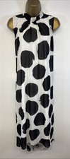 Wallis Dress UK 18 Black White Spot Polka Dot Chiffon Midi Sleeveless