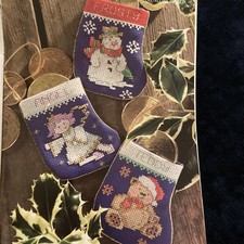 Mini stocking decorations angel teddy bear snowman Christmas Cross Stitch Chart