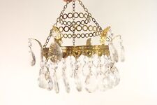 VINTAGE CRYSTAL GLASS GILT BRASS WATERFALL CHANDELIER CEILING LIGHT 10x8.5"