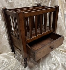 Antique Wooden Canterbury With Drawer On Brass Castors Music Magazine Rack