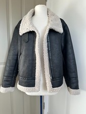 Faux sheepskin aviator coat