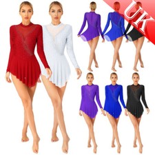 Womens Figure Ice Skating Dress Glitter Rhinestone Dance Competition Dresses
