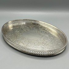 Vintage Silver Plated Gallery Tray Small Oval Drinks Cocktail Decanter English