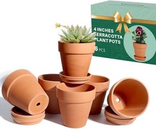 vensovo 10.16cm Terra Cotta Pots with Saucer - 6 Pack Clay Flower Pots with Dra