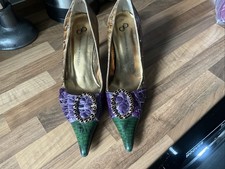 Leather Court Pointed Shoes Size UK5.5 Multi Carmen Poveda High Heels VGC