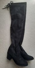 Size 5 Boots Knee Thigh High Shoes Black Faux Suede Slip On New Look Brand